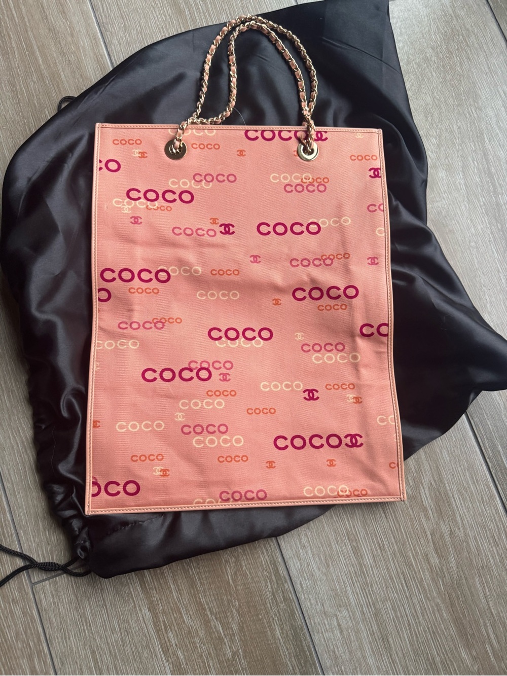CHANEL Coral and Magenta Logo Tote with Chain-Strap Handles